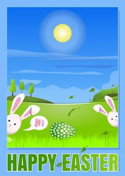 Beautiful spring landscape with cute Easter bunny Stock Illustration