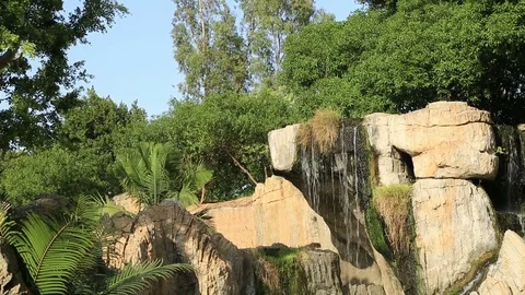 Beautiful spring landscape with waterfall Stock Footage 80367340