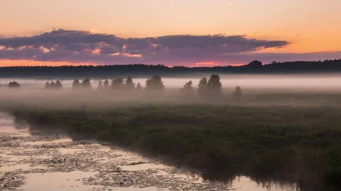 Beautiful spring sunrise on the river. Beautiful spring landscape Vidéo 147604665