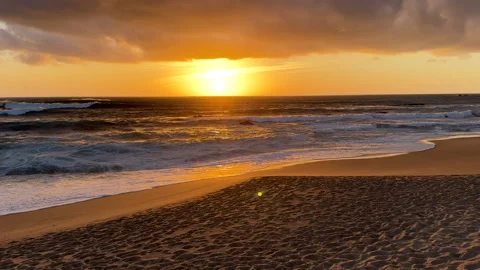 Beautiful Spring sunset on beach in Povoa de Varzim, Portugal Stock Footage 238535174