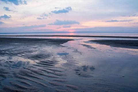 Beautiful spring sunset over a river Volga near Ulyanovsk. Stock Photos