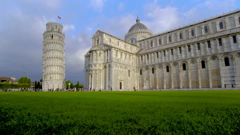 Beautiful spring view of famous Leaning Tower in Pisa. Sunny morning scene with Stock Footage 161224933