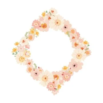 Beautiful square frame of delicate pink flowers, peonies, roses and dahlias Stock Illustration