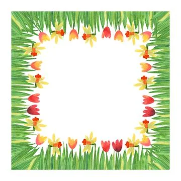 Beautiful square frame with spring flowers. Stock Illustration