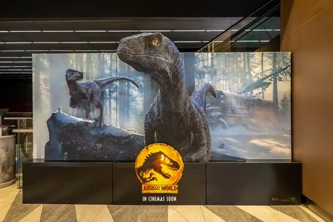 Beautiful standee of The Sci-Fi Dinosaur Movie Jurassic World: Dominion: Stock Photos