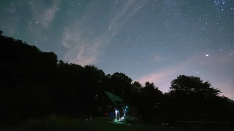 A Beautiful Starlit Night Over a Rustic Cabin An Ideal Tranquil Escape Awaits Stock Footage 285624869