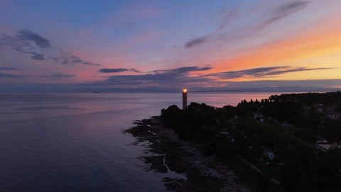 Beautiful Start of the Day at Lighthouse of Salvore, Savudrija, Croatia Stock Footage 339870969