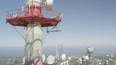 Beautiful Static view of a big telecommunication radio tower mast on a Stock Footage 111923056