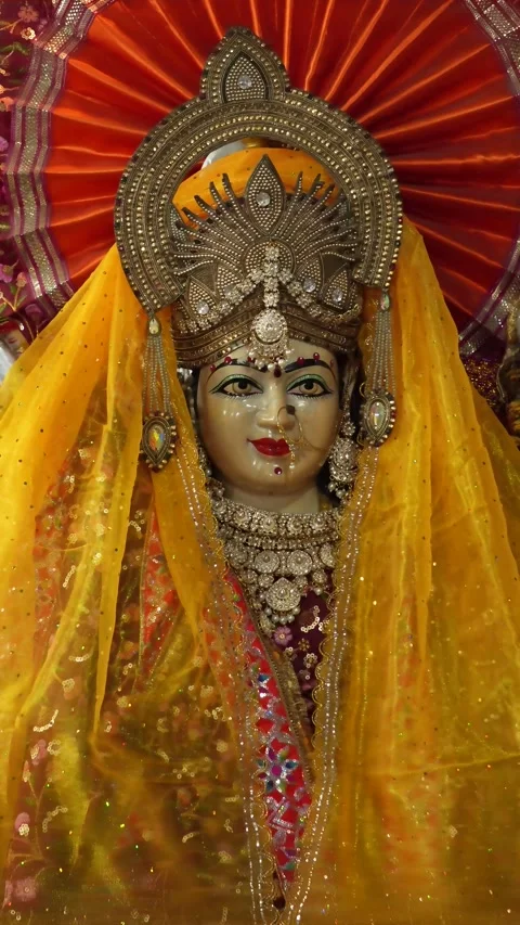 Beautiful Statue of Goddess Durga in Yellow Saree with Crown Stock Footage 316895191