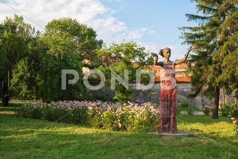Beautiful statue of a young woman in Vidin, Bulgaria Stock Photos