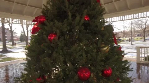 Beautiful steadycam shot of Christmas tree in a gazebo Stock Footage 59192004
