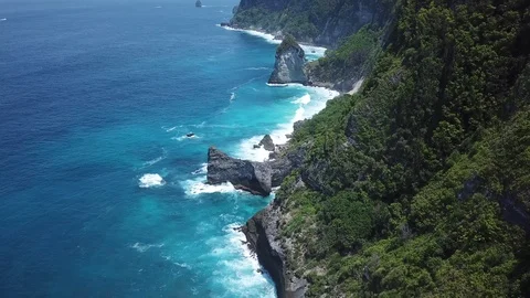 Beautiful Steep Cliffs in the Ocean [Drone Footage] Stock Footage 96287276