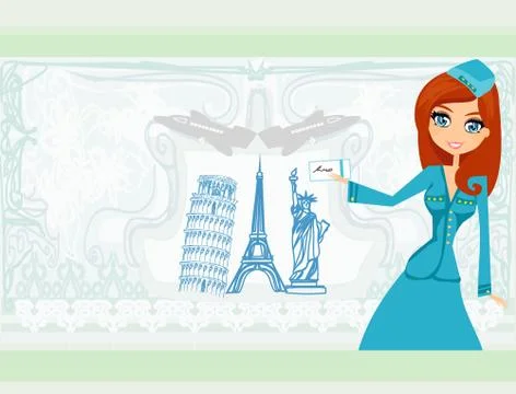 Beautiful stewardess with ticket Stock-Illustration