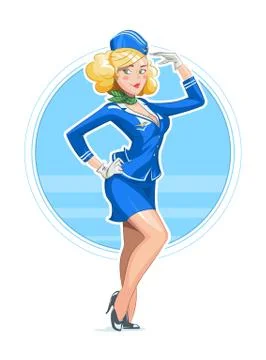 Beautiful stewardess in uniform Stock Illustration