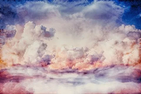 Beautiful storm clouds, sky cloud background. Painting effect. Stock Illustration