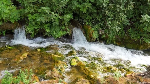 A beautiful stream slowly flows in the Krka National Park. Waterfalls Krka Stock Footage 122295512