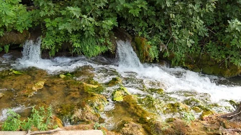A beautiful stream slowly flows in the Krka National Park. Waterfalls Krka Stock Footage 122295525