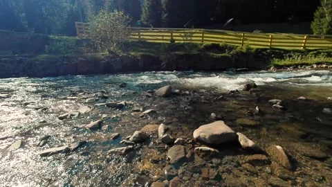 Beautiful stream of a small mountain river in the Carpathians Mountains Stock Footage 162505815