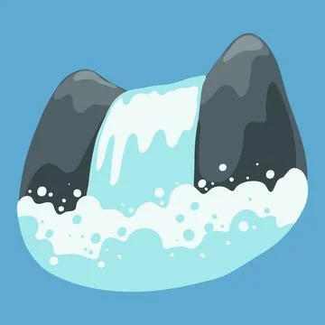 Beautiful stream of waterfall from cliff. Vector Illustration Stock Illustration