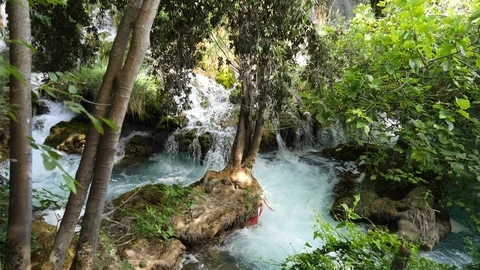 Beautiful streams slowly flows in Krka National Park between trees and grass 库存影片 122311090