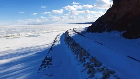 Beautiful strengthening of the coast in winter Stock Footage