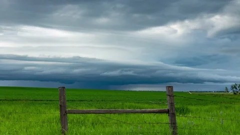 Beautiful Striated Shelf Cloud over the Canadian Prairies Stock Footage 143325102