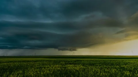 Beautiful Striated Shelf Cloud over the Canadian Prairies Stock Footage 143325539