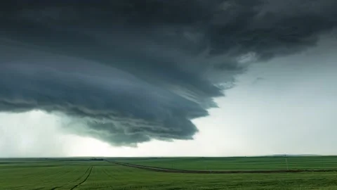 Beautiful Striated Shelf Cloud over the Canadian Prairies Stock Footage 143326401