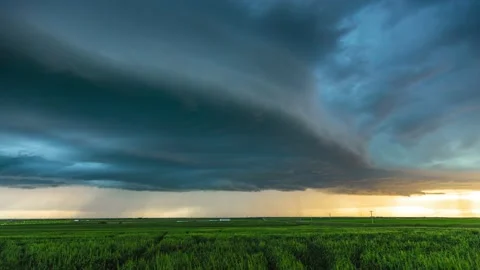 Beautiful Striated Shelf Cloud over the Canadian Prairies Stock Footage 143326511