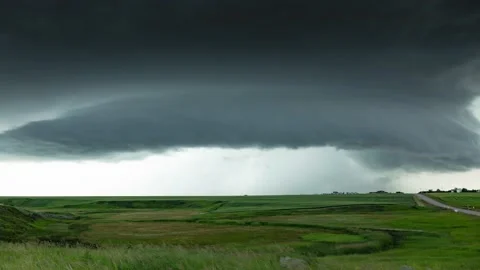 Beautiful Striated Shelf Cloud over the Canadian Prairies Stock Footage 143326547