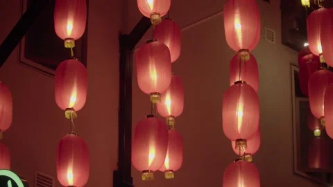 Beautiful strings of red lanterns Stock-Footage 148053308