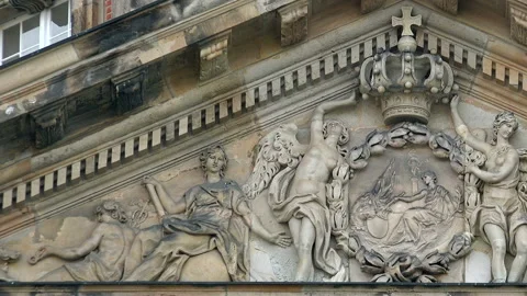 Beautiful stucco, a bas-relief on the facade of an old palace. Potsdam, Germany. Stock Footage 101879895