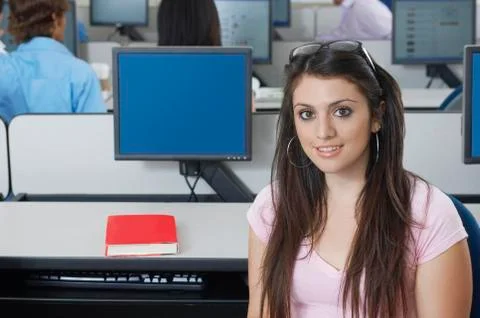 Beautiful Student In Computer Lab Stock Photos