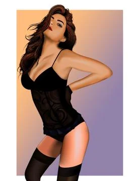 Beautiful stylish model standing posing for dress up Stock Illustration