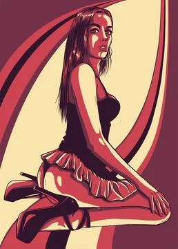 Beautiful stylish model standing posing. vector illustration Stock-Illustration