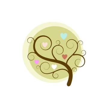 Beautiful stylized tree with colored hearts vector illustration isolated on w Stock Illustration
