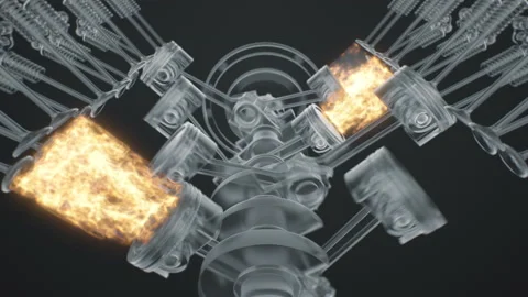 Beautiful stylized V8- Engine Animation. SEAMLESS LOOP 4K HIGH-QUALITY Stock Footage 169068092