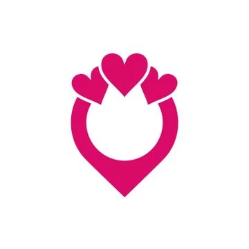 Beautiful stylized wedding ring with three pink hearts vector illustration is Stock Illustration