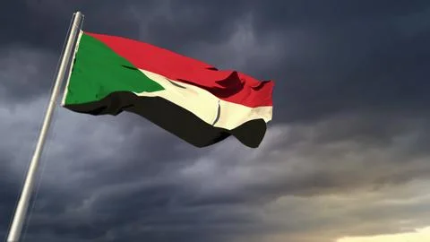 Beautiful Sudan flag on massive dark clouds backdrop - abstract 3D rendering イラスト素材