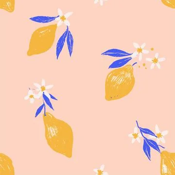 Beautiful summer Amalfi seamless pattern with yellow fruits, Lemon, flower Stock Illustration