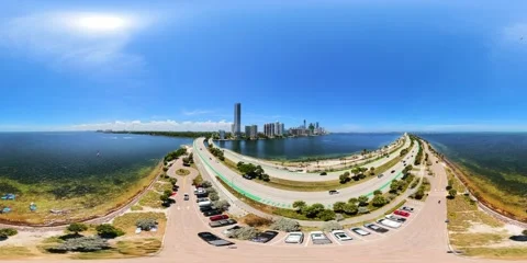 Beautiful summer beach Key Biscayne shot in 360 VR 8k aerial Stock Footage 334794630