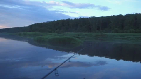 Beautiful summer evening on the river. Evening fishing. Russia. Stock Footage 165738620