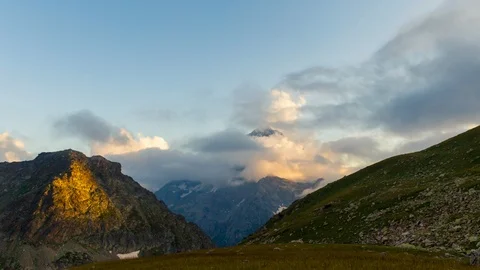 The beautiful summer landscape with clouds in mountain of Caucasus. Stock Footage 115124761
