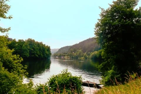 Beautiful summer landscape with river . Stock Photos