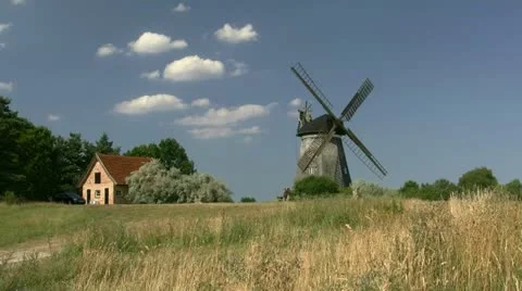 Beautiful Summer Landscape with Wind Mill on Usedom Island - Baltic Sea, Germany 스톡 동영상 12559509