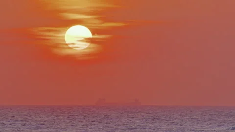 Beautiful summer orange sunset over the sea at golden hour Stock Footage 320070849