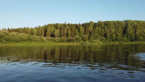 Beautiful summer river landscape. Reflection of trees in the water. Video stock 136077227