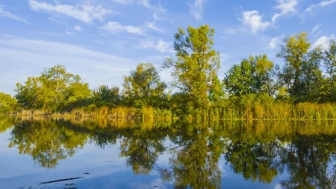 Beautiful summer river reflected a cloudy sky time lapse scene Stock Footage 102220480