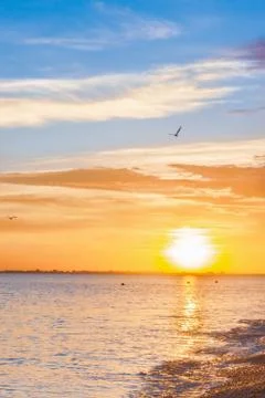Beautiful summer sunset with clouds over the sea Stock Photos