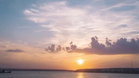Beautiful summer sunset. View from the river embankment. Stock Footage 254236174